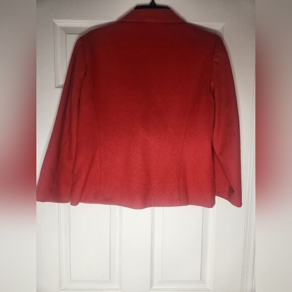 Adolfo International 8P Fire EngineRed 100% WOOL L/slv Lined Women Jacket Blazer - Picture 2 of 8